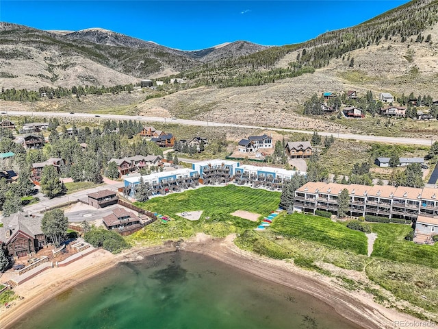 aerial view with a water and mountain view