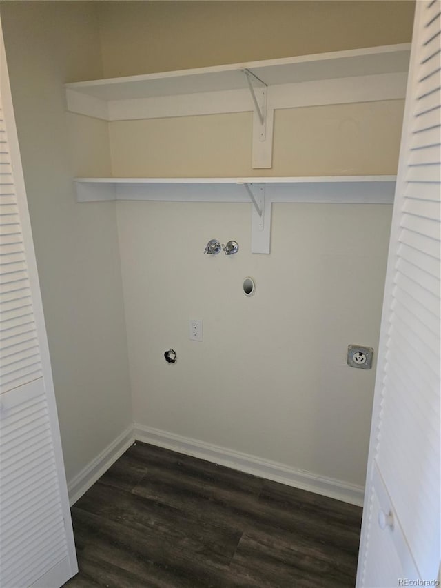 1840 S Pitkin Cir Unit A, Aurora, CO 80017 - laundry room with electric dryer hookup, dark wood-style floors, and gas dryer hookup