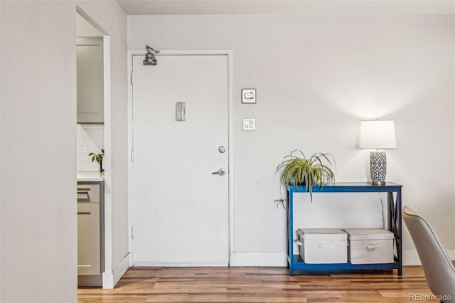 foyer featuring wood finished floors