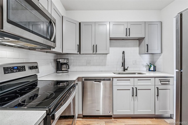 888 N Logan St Unit 5A, Denver, CO 80203 - kitchen featuring appliances with stainless steel finishes, a sink, light countertops, and backsplash