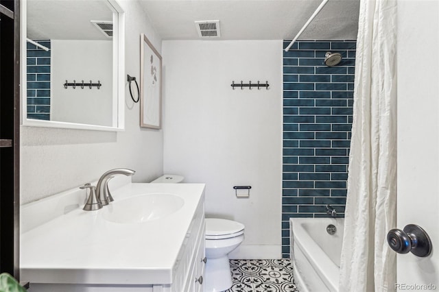 888 N Logan St Unit 5A, Denver, CO 80203 - full bathroom with vanity, tile patterned floors, toilet, and shower / bath combination with curtain