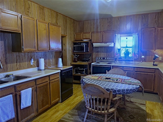 kitchen featuring sink, electric range, and light hardwood / wood-style floors