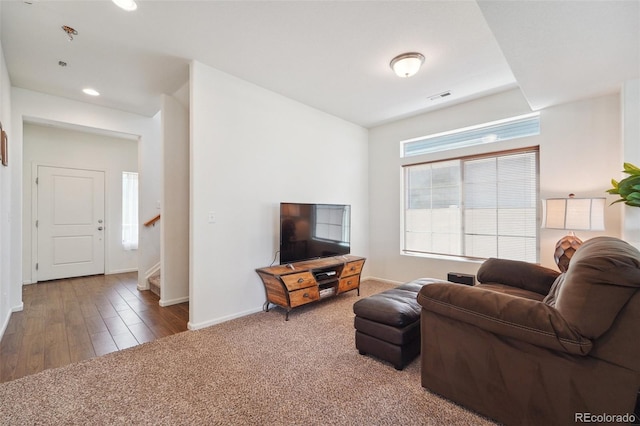 living room with hardwood / wood-style floors