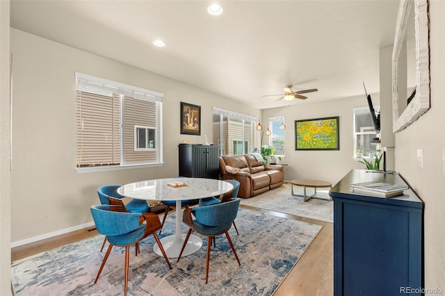 11235 S Neu Towne Cir, Parker, CO 80134 - dining space featuring wood finished floors, a ceiling fan, baseboards, and recessed lighting