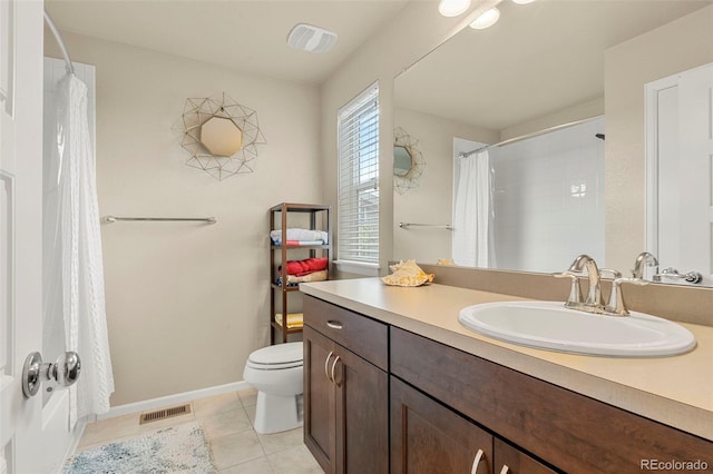 11235 S Neu Towne Cir, Parker, CO 80134 - bathroom with toilet, vanity, tile patterned floors, a shower with curtain, and baseboards