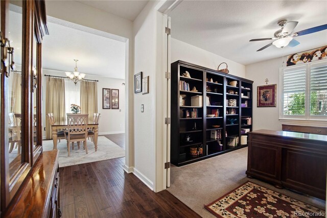 25536 E 1st Ave, Aurora, CO 80018 - home office with a chandelier, dark wood finished floors, and ceiling fan