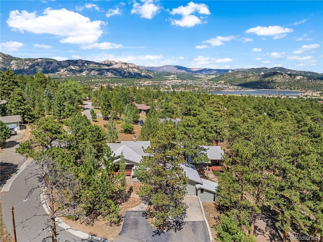 birds eye view of property featuring a mountain view