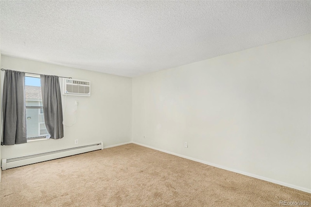 10150 E Virginia Ave Unit 7-302, Denver, CO 80247 - empty room with a baseboard radiator, carpet floors, a textured ceiling, an AC wall unit, and baseboards