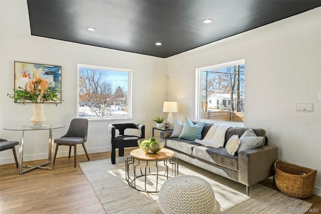 living room with light hardwood / wood-style floors