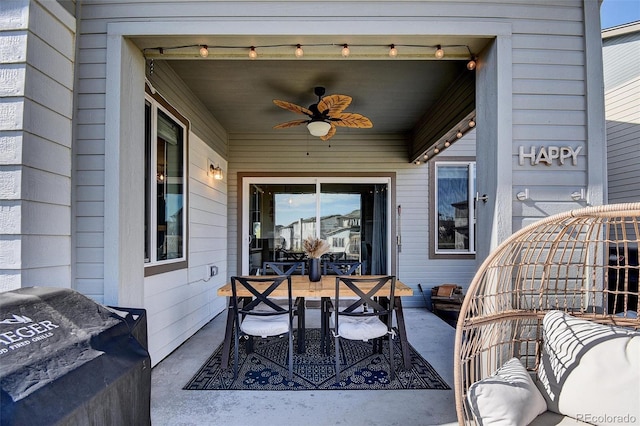 18085 E 107th Pl, Commerce City, CO 80022 - view of patio featuring ceiling fan, outdoor dining area, and a grill