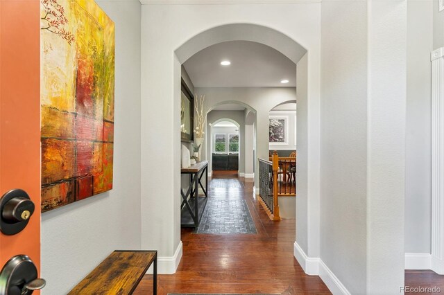 hall featuring dark hardwood / wood-style floors