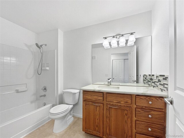 full bathroom featuring tile patterned flooring, shower / bathing tub combination, toilet, and vanity