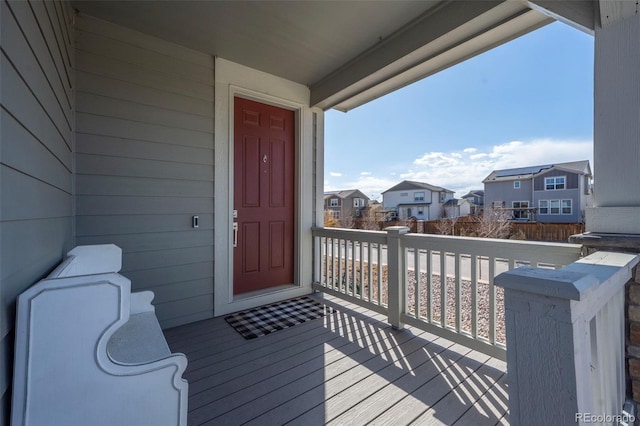 deck with a residential view