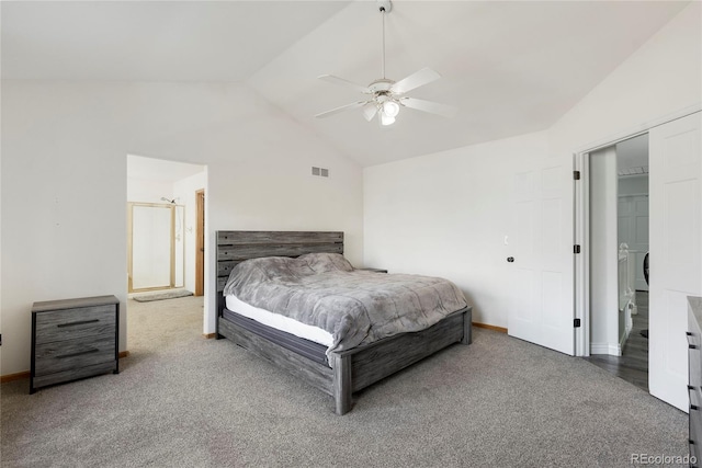 5149 S Genoa Ct, Centennial, CO 80015 - carpeted bedroom with vaulted ceiling, baseboards, and a ceiling fan