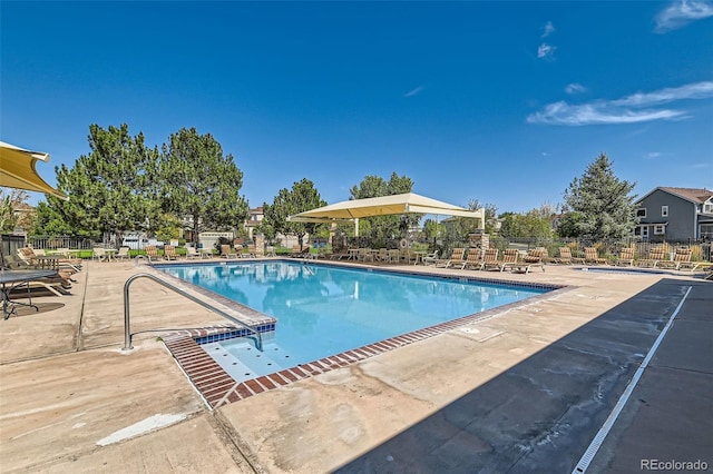 view of swimming pool with a patio area