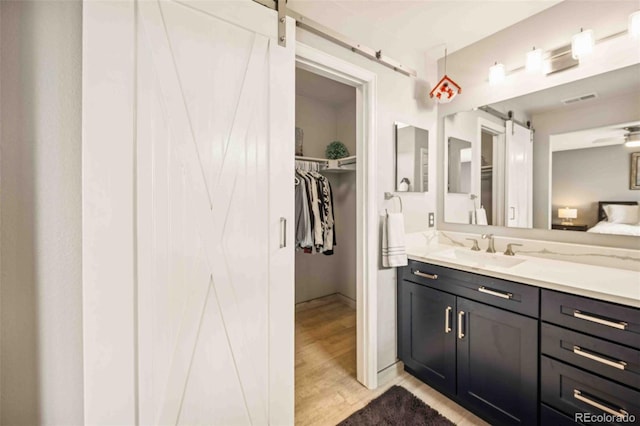 2476 S Gibralter Way, Aurora, CO 80013 - bathroom featuring vanity, a spacious closet, and wood finished floors