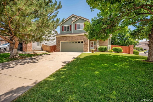 2476 S Gibralter Way, Aurora, CO 80013 - traditional-style home featuring an attached garage, brick siding, and driveway
