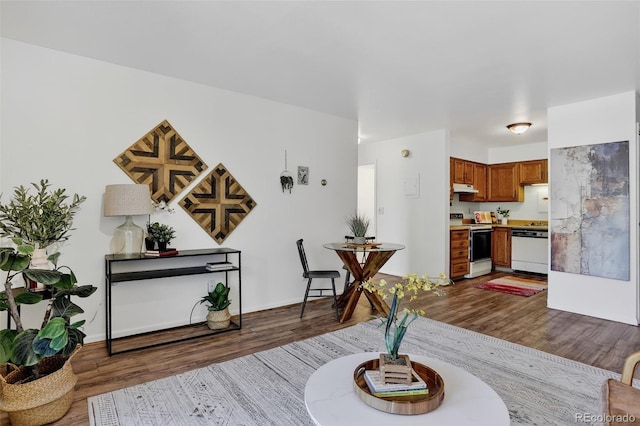 31270 John Wallace Rd Unit 302, Evergreen, CO 80439 - living area with dark wood-style floors