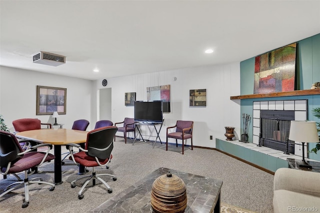 31270 John Wallace Rd Unit 302, Evergreen, CO 80439 - carpeted office featuring a fireplace and recessed lighting
