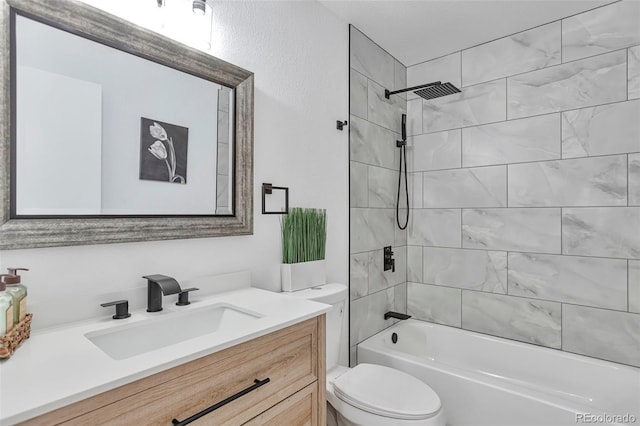 3575 S Ouray St, Aurora, CO 80013 - bathroom with toilet, vanity, and washtub / shower combination