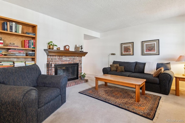 2437 E Geddes Pl, Centennial, CO 80122 - carpeted living area with a fireplace and a textured ceiling