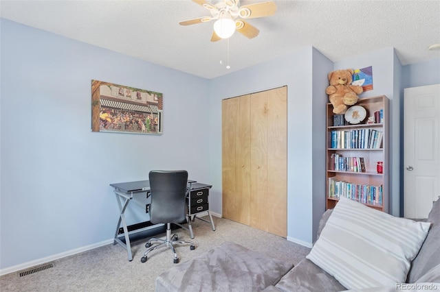 4929 Witches Hollow Ln, Colorado Springs, CO 80911 - carpeted office with a ceiling fan and a textured ceiling