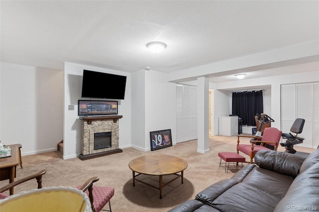 4929 Witches Hollow Ln, Colorado Springs, CO 80911 - living room featuring light colored carpet and a fireplace