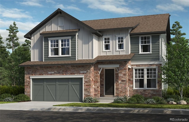 15456 Krameria St, Thornton, CO 80602 - view of front of property featuring a garage, board and batten siding, and stone siding