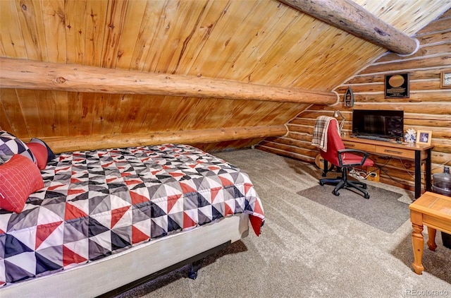 14475 N Yoder Rd, Calhan, CO 80808 - carpeted bedroom with log walls and wood ceiling