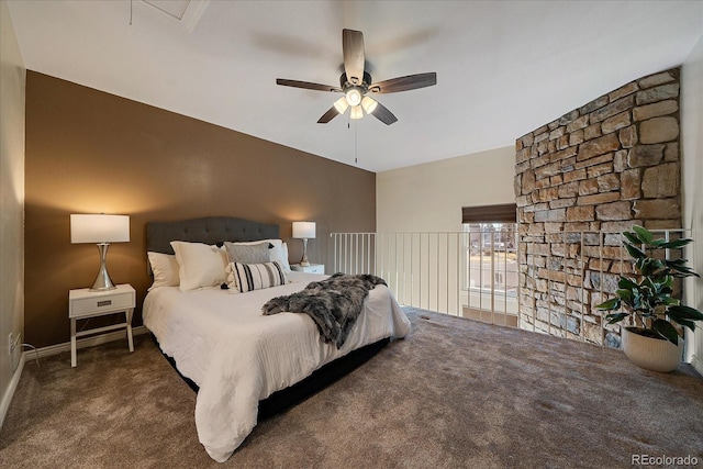 bedroom with carpet floors and ceiling fan