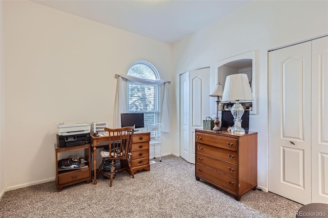 view of carpeted office space