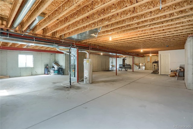 basement featuring gas water heater