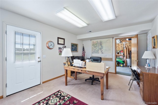 view of carpeted home office