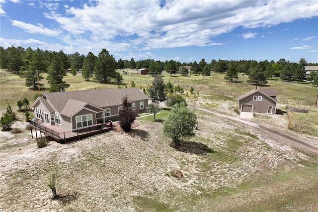 birds eye view of property featuring a rural view