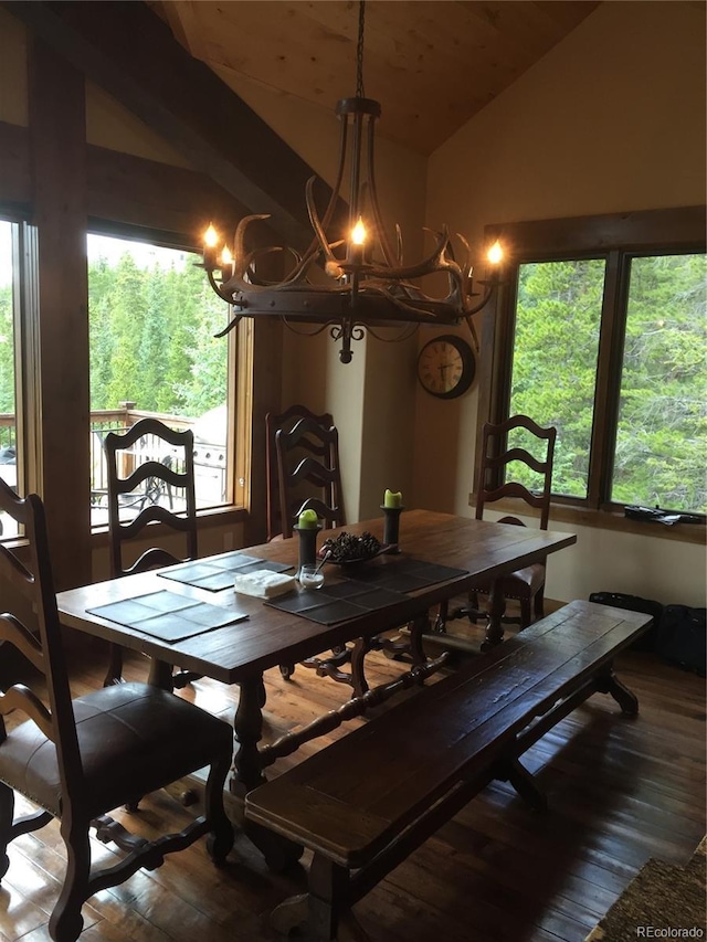 59 Club House Road 1/2Quarter Share D, Breckenridge, CO 80424 - dining space with vaulted ceiling, a chandelier, and wood-type flooring