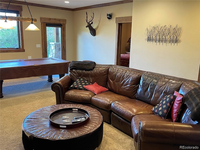 59 Club House Road 1/2Quarter Share D, Breckenridge, CO 80424 - game room with carpet flooring, billiards table, crown molding, and recessed lighting