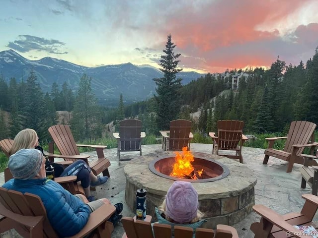 59 Club House Road 1/2Quarter Share D, Breckenridge, CO 80424 - view of patio with a fire pit and a mountain view