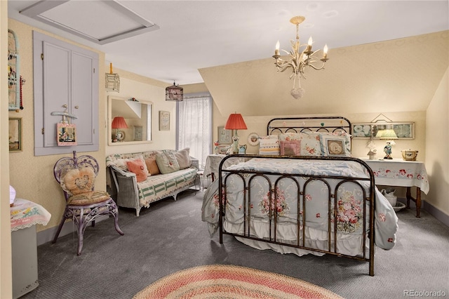 5975 Wellington Rd, Cascade, CO 80809 - bedroom featuring carpet floors and a chandelier