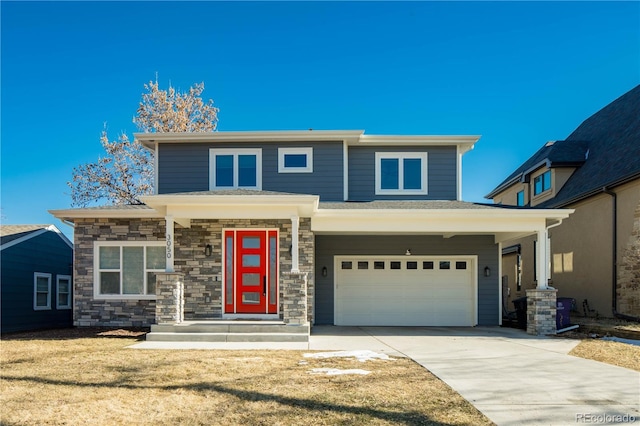 view of front facade with a front lawn and a garage