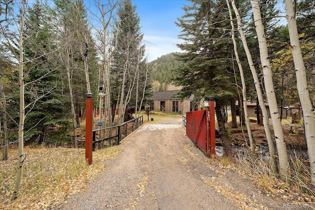 view of road with a gated entry