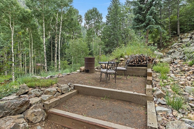 view of yard featuring a wooded view