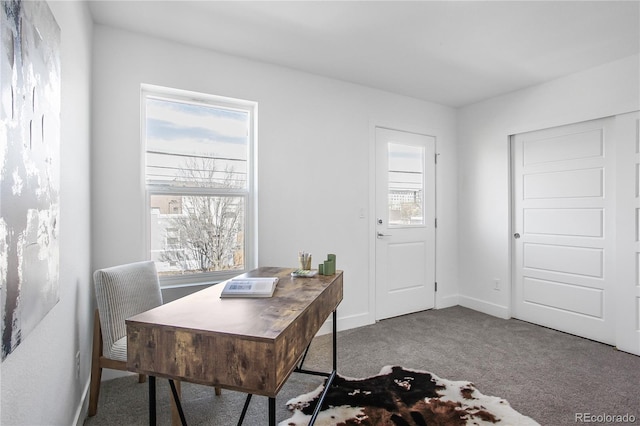 office with baseboards and carpet