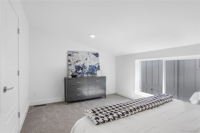 bedroom with visible vents, recessed lighting, baseboards, and light carpet