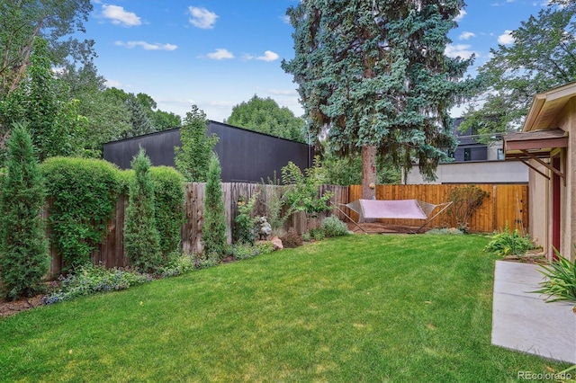 view of yard with a fenced backyard