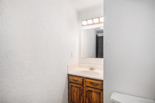 3246 S Nucla St, Aurora, CO 80013 - half bathroom featuring vanity and a textured wall