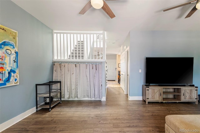 2800 Aurora Ave Unit 121, Boulder, CO 80303 - living room featuring ceiling fan and wood finished floors