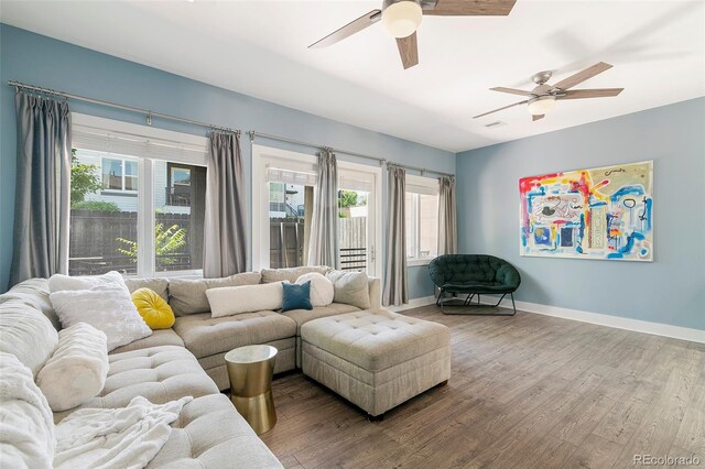 2800 Aurora Ave Unit 121, Boulder, CO 80303 - living area featuring wood finished floors and a ceiling fan