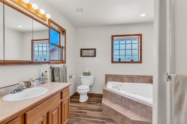 90 Riggs Rd, Westcliffe, CO 81252 - full bathroom with vanity, a bath, wood finished floors, and recessed lighting
