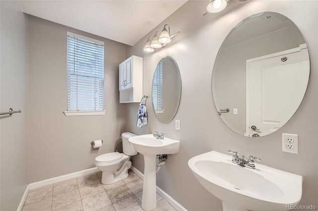 bathroom featuring tile patterned flooring, toilet, and baseboards