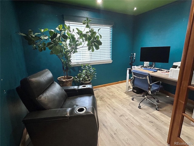 office area with hardwood / wood-style floors